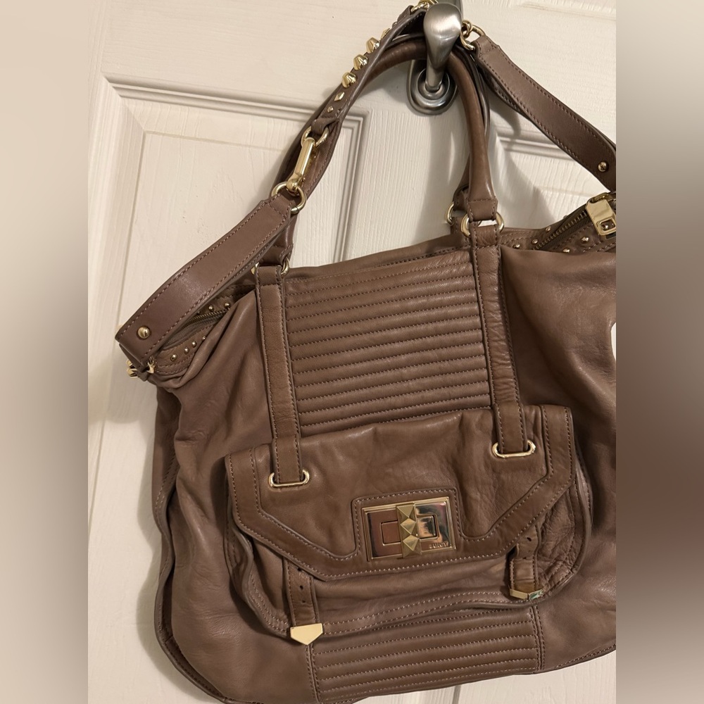 Large tan light brown juicy couture sheep leather lamb skin leather bag. y2k